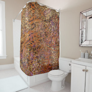Gold Abstract Mixed Animal And Leopard Skin Shower Curtain