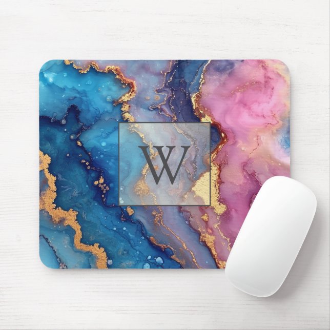 Gold Abstract Modern Monogram Initial  Mouse Mat (With Mouse)