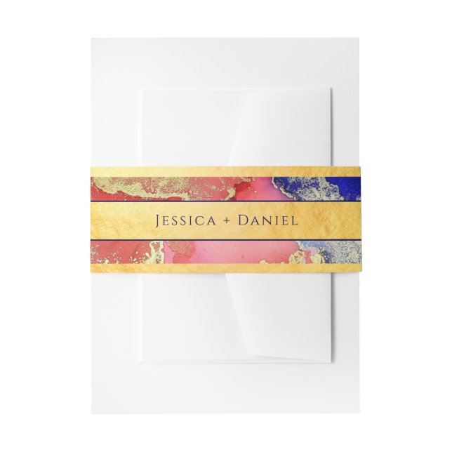 Gold Abstract Named Wedding Invitation Belly Band (Front Example)
