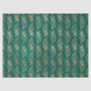 Gold Abstract Peacock Feathers on Green Decoupage Tissue Paper