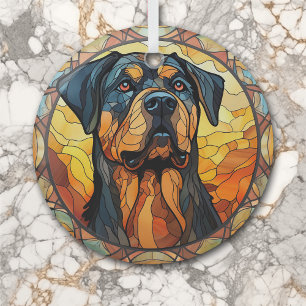 Gold Abstract Rottweiler Dog Stained Glass Tree Decoration