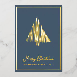 Gold Abstract Scandi Christmas Tree Teal Foil Holiday Card
