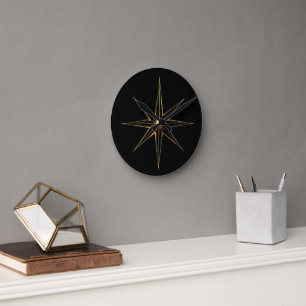 Gold abstract star lineart round clock
