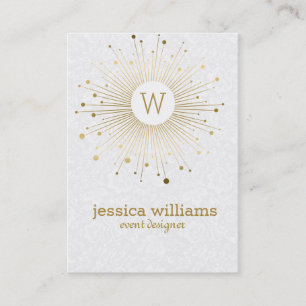 Gold Abstract Star White Damasks Business Card