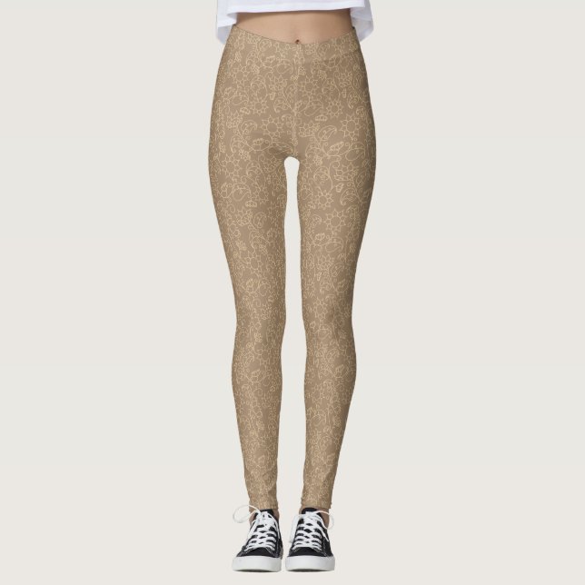 Gold Abstract Taupe Leggings (Front)