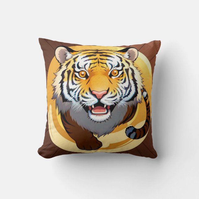 Gold Abstract Tiger Illustration Cushion (Front)