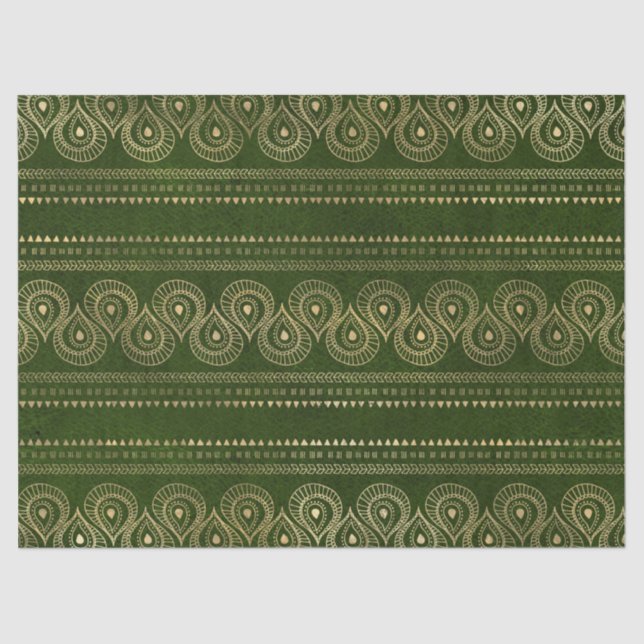 Gold Abstract Water Droplets on Green Decoupage Tissue Paper (Front)