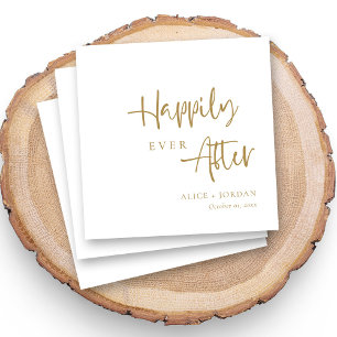 Gold Accent Happily Ever After Script Wedding Napkin