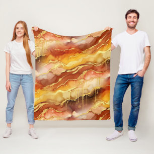 Gold Accented Fluid Art - Sienna Marble (10) Fleece Blanket