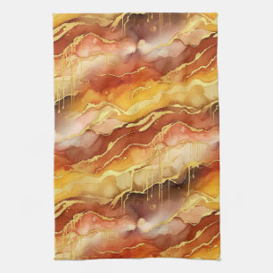 Gold Accented Fluid Art - Sienna Marble (10) Tea Towel