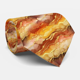 Gold Accented Fluid Art - Sienna Marble (10) Tie