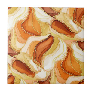 Gold Accented Fluid Art - Sienna Marble (11) Tile