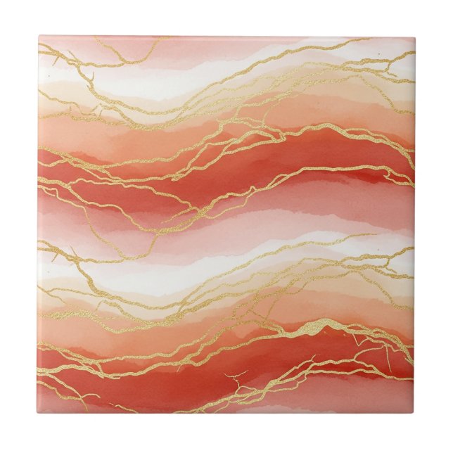 Gold Accented Fluid Art - Sienna Marble (2) Tile (Front)