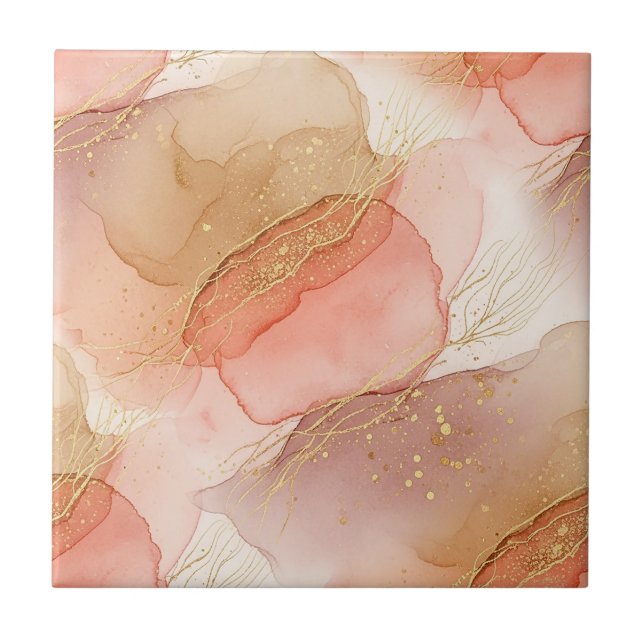 Gold Accented Fluid Art - Sienna Marble (3) Tile (Front)