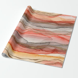 Gold Accented Fluid Art - Sienna Marble (5) Wrapping Paper