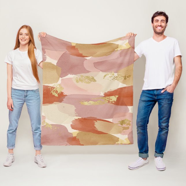 Gold Accented Fluid Art - Sienna Marble (7) Fleece Blanket (In Situ)