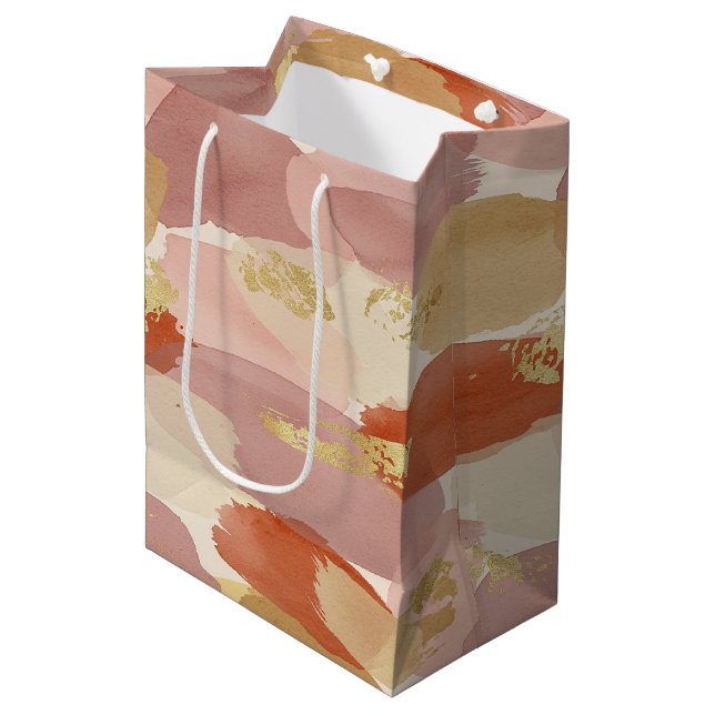 Gold Accented Fluid Art - Sienna Marble (7) Medium Gift Bag (Front Angled)