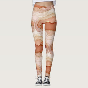 Gold Accented Fluid Art - Sienna Marble (8) Leggings