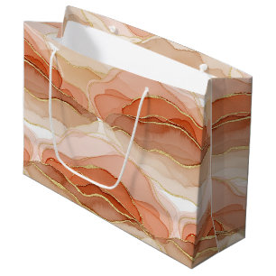 Gold Accented Fluid Art - Sienna Marble Large Gift Bag