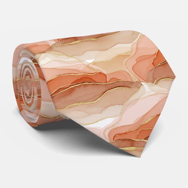Gold Accented Fluid Art - Sienna Marble Tie (Rolled)