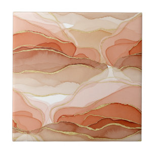 Gold Accented Fluid Art - Sienna Marble Tile
