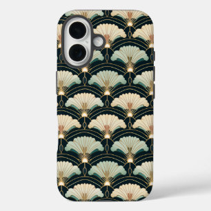 Gold Accented Japanese Art Deco Fan Print iPhone 16 Case