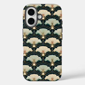 Gold Accented Japanese Art Deco Fan Print iPhone 16 Case