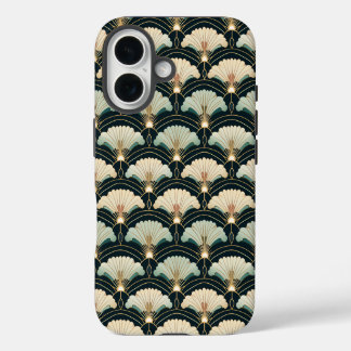 Gold Accented Japanese Art Deco Fan Print iPhone 16 Case
