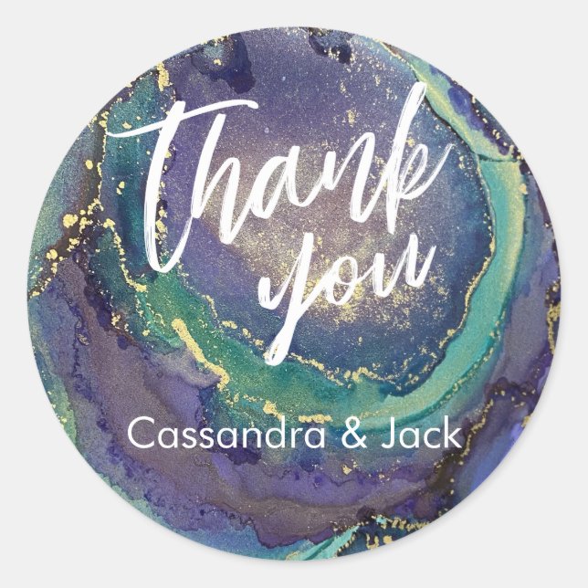 Gold Accented Liquid Abstract Art Casual Hand Classic Round Sticker (Front)