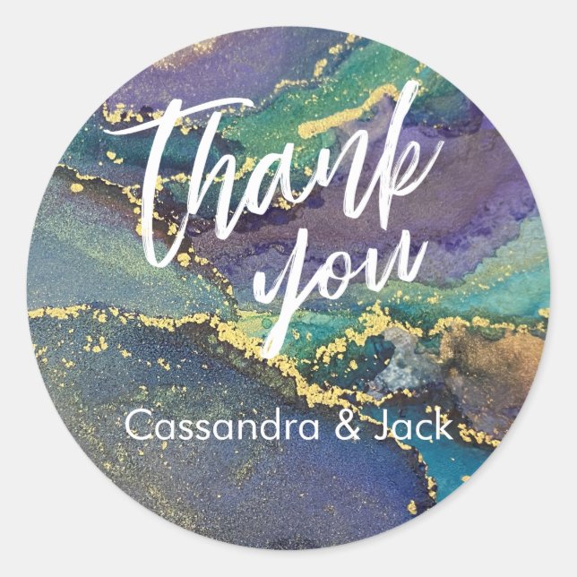 Gold Accented Liquid Abstract Art Casual Hand Classic Round Sticker (Front)