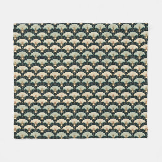 Gold Accented Patterned Japanese-inspired Fleece Blanket