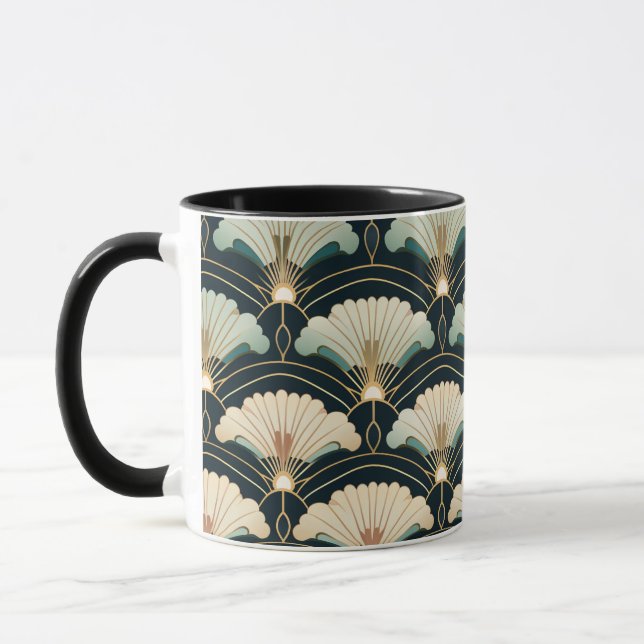 Gold Accented Patterned Japanese-inspired Mug (Left)