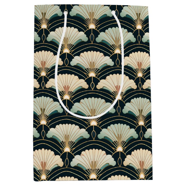 Gold Accented Patterned Japanese-inspired Set of Medium Gift Bag (Front)