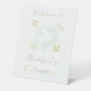 gold accents Confirmation welcome Pedestal Sign