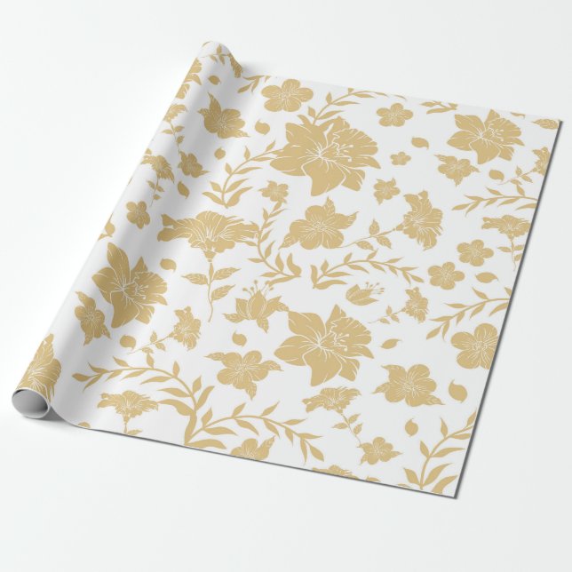 Gold Accents White Background Wrapping Paper (Unrolled)