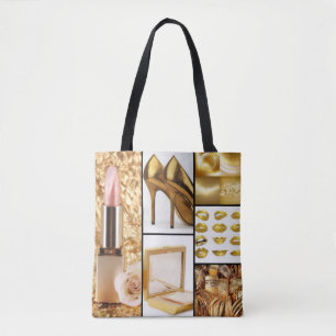 Gold Accessories Glamourous Fashion Collage Tote Bag