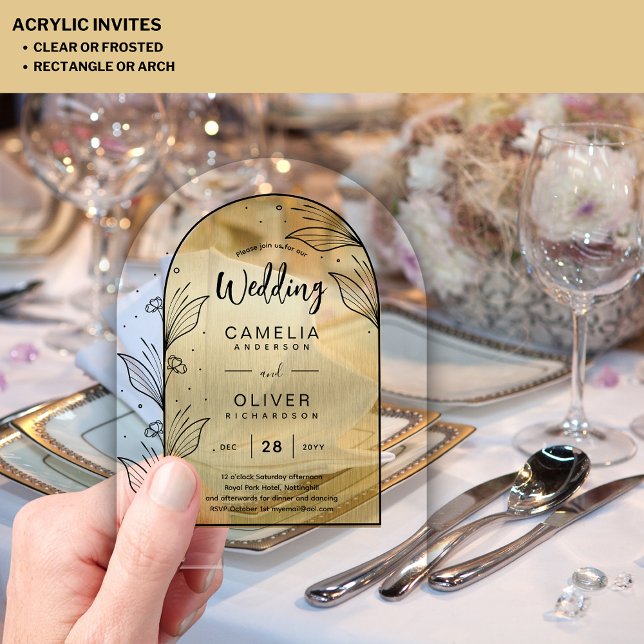 GOLD Acrylic Wedding Invites Black Text Modern Acrylic Invitations (Creator Uploaded)