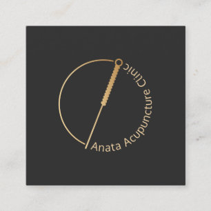 Gold Acupuncture Needle Logo Square Business Card