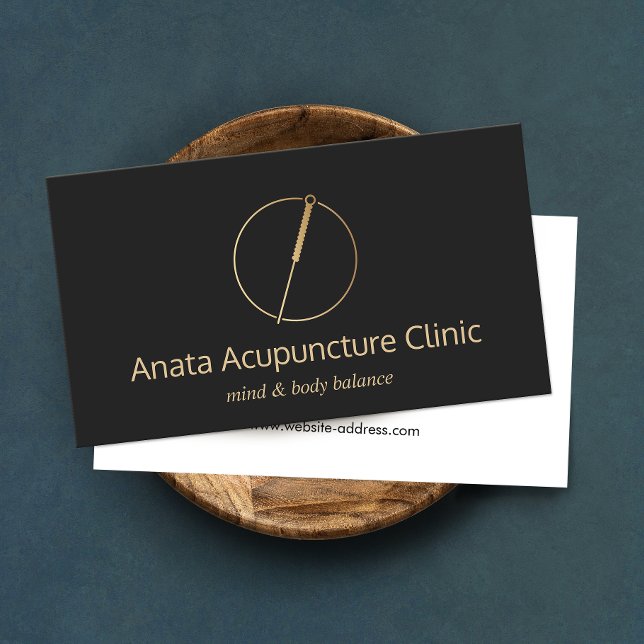 Gold Acupuncturist Needle Logo Business Card (Creator Uploaded)