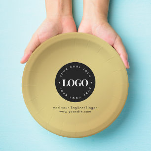 Gold Add Custom Business Company Logo & Text Party Paper Plate