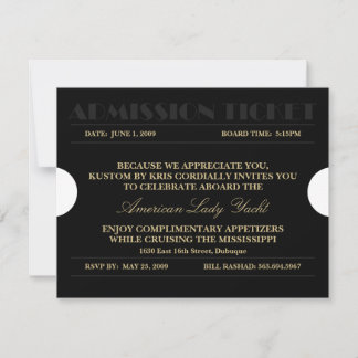 Gold Admission Ticket 4.25x5.5 Invitations