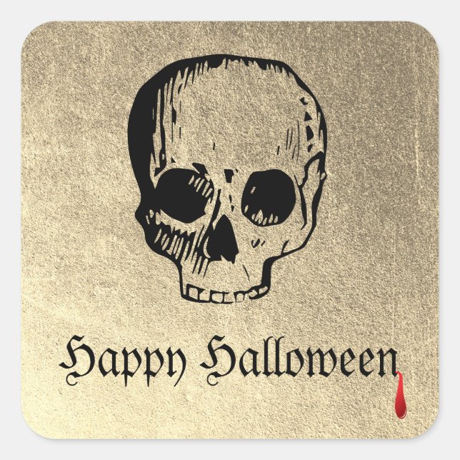 Gold Adult Halloween Party Skull Square Sticker (Front)