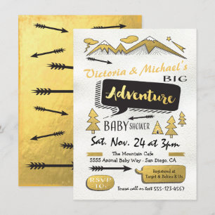 Gold Adventure Mountain Camping Tribal Baby Shower Invitation