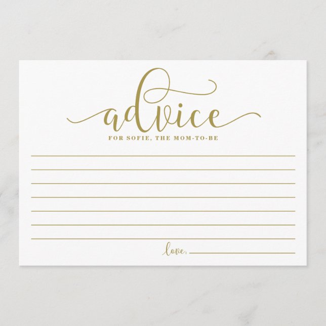 Gold Advice for the Mum to be Calligraphy Card (Front)