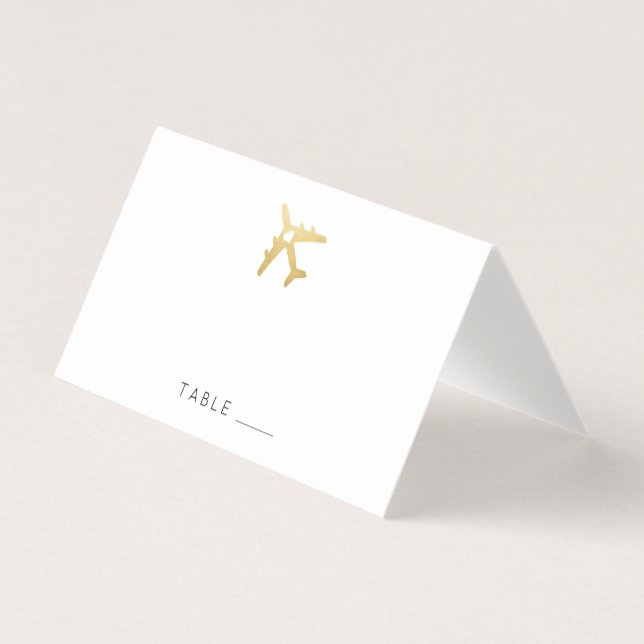Gold Aeroplane Heart Travel Theme Place Card (Front)