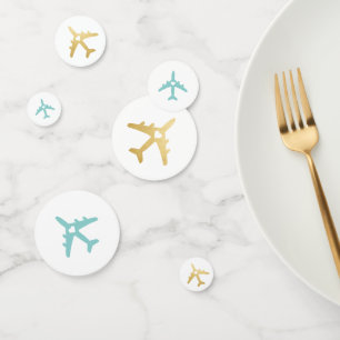 Gold Aeroplane Heart Wanderlust Travel Theme Confetti