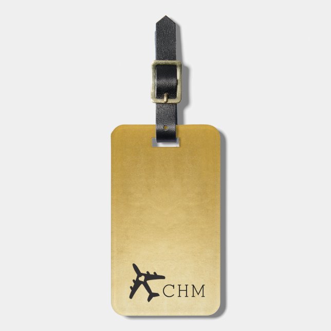 Gold Aeroplane Love Travel Monogram Luggage Luggage Tag (Front Vertical)