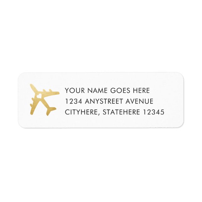 Gold Aeroplane Love Travel Return Address (Front)