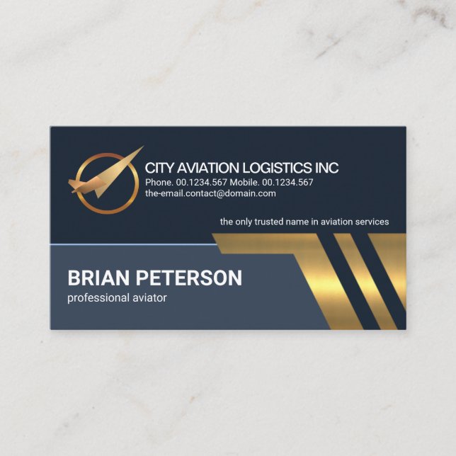 Gold Aeroplane Runway Lines Aviation Logistics Business Card (Front)
