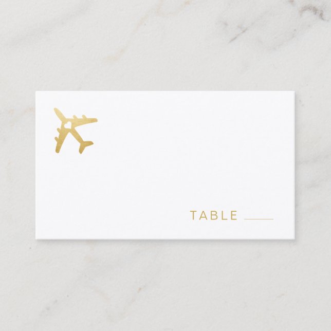Gold Aeroplane Travel Theme Wedding BLACK PAPER Place Card (Front)